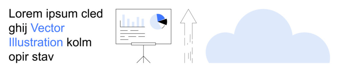 Data storage, cloud computing, analytics, business management, information technology, presentations. Graph on screen, upward arrow cloud icon. Data storage and cloud computing concept © robu_s
