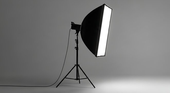 Professional Studio Lighting Equipment: Softbox on Stand Over Grey Background