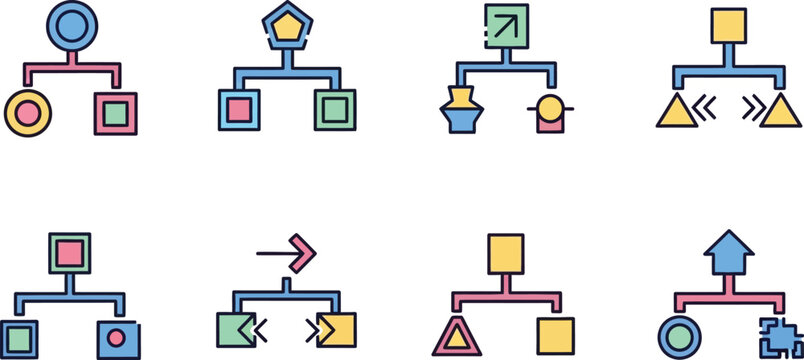 Organization Chart Icons Set, Flowchart Elements, Business Hierarchy, Structure Symbols