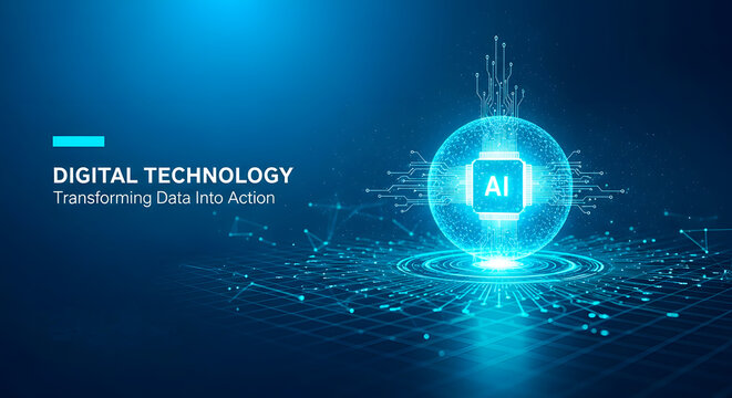 Digital technology AI chip circuitry with artificial intelligence, abstract