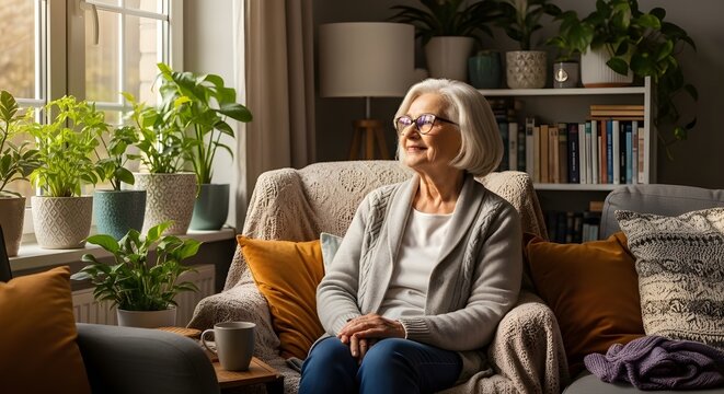 Retrato de una mujer mayor sonriente en casa