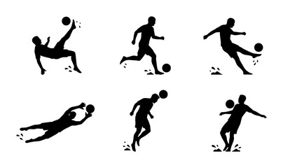 Soccer Player Silhouettes: Action Poses, Dynamic Kicks, Goalkeeper Save, Football Game, Sports Vector Graphics © MdArif