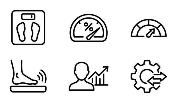 Weight Scale, Gauge, Progress Icons: Health, Performance, Business Metrics, Vector Set