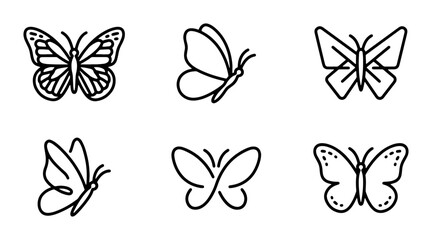 Minimalist Butterfly Icons Set, Delicate Line Art Insect Graphics, Elegant Winged Creature Vector Collection © Rajib