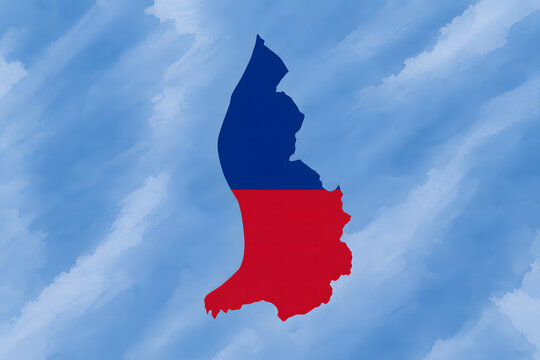 Liechtenstein map with national flag colors without crown on watercolor background
