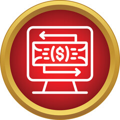 Fototapeta premium Computer monitor displaying a dollar banknote with arrows for electronic money transfer