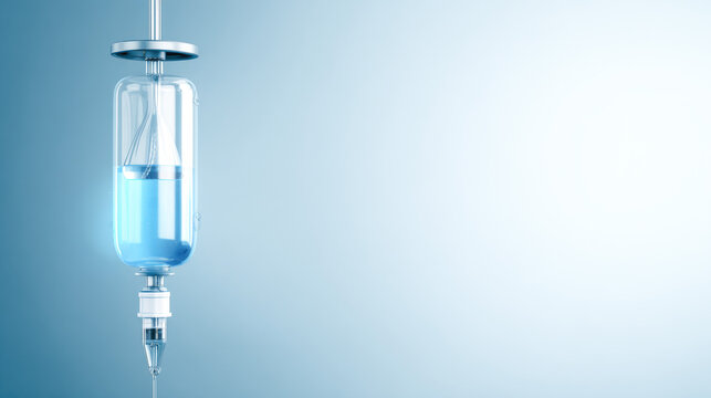 IV drip system in hospital with clear fluid for patient therapy and treatment