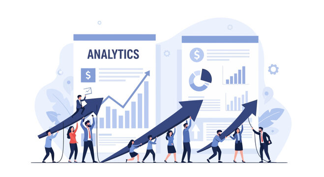 Teamwork analytics graph arrow growth business success concept