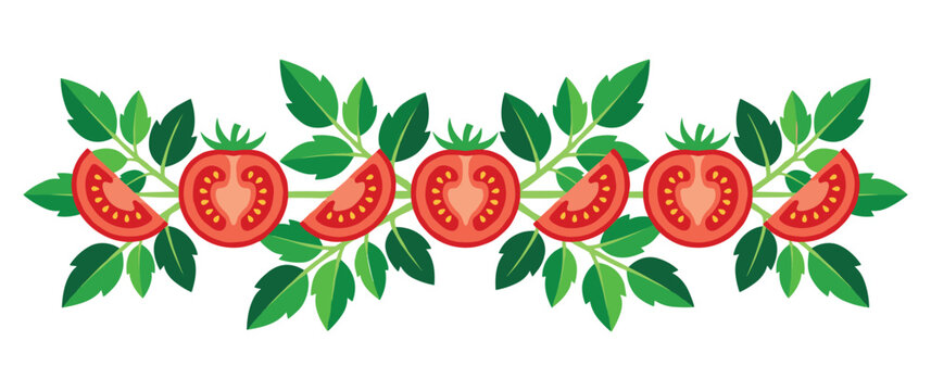 Fresh red tomato slices arranged in decorative floral pattern.