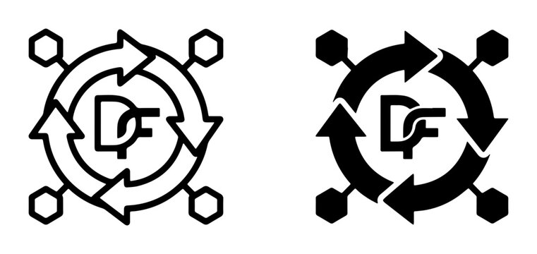 Circular Arrows Logo, DF Monogram, Process Flow Icon, Data Cycle Symbol, Network Connection Graphic