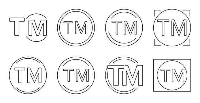Set of eight tm trademark symbols in clean design - Modern collection of TM symbols arranged neatly for branding or legal use, featuring consistent style and layout.