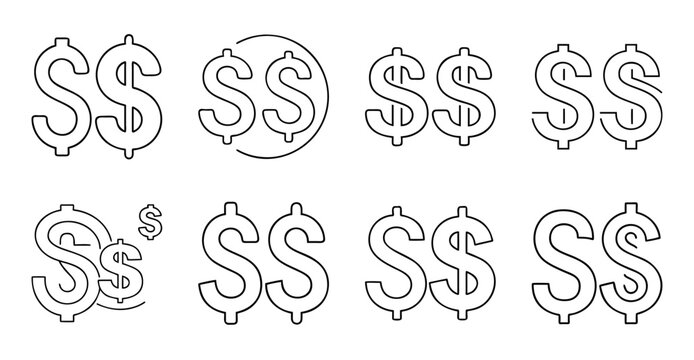 Set of dollar sign icons in playful vector style - Colorful and playful dollar sign icons arranged in a fun, circular vector design for financial or commercial use.
