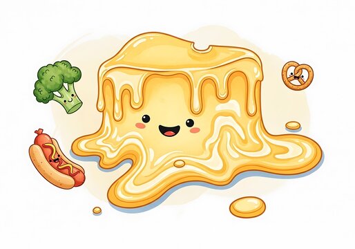 Cute Melting Cheese Character with Vegetables and Snack.