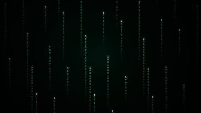 Futuristic Computer Hacker Data Stream Overlay Motion Graphics of Glowing Green 0 and 1 Bits Matrix Rain