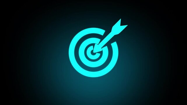 Business goal and success concept. Focus on a goal and achieve successful business. Initiation for planning to reach target. Darts target aim icon on glowing with grey background. Copy space.4k