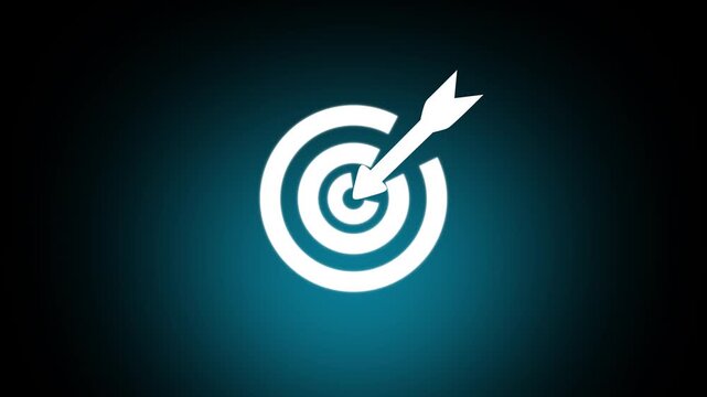 Business goal and success concept. Focus on a goal and achieve successful business. Initiation for planning to reach target. Darts target aim icon on glowing with grey background. Copy space.4k