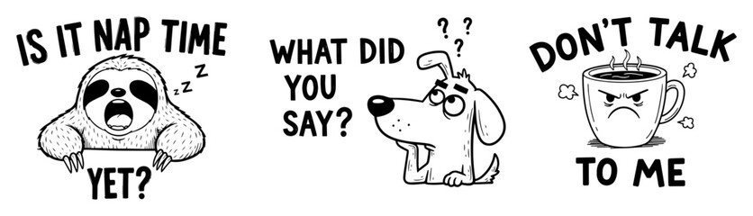 Obraz premium funny animal character quotes cartoon set vector black shape