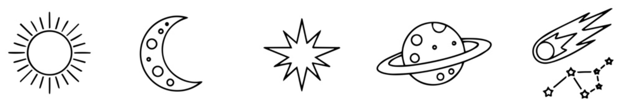 celestial and space icon set line art vector shape black
