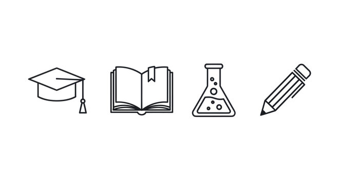 Education icons book pencil hat flask