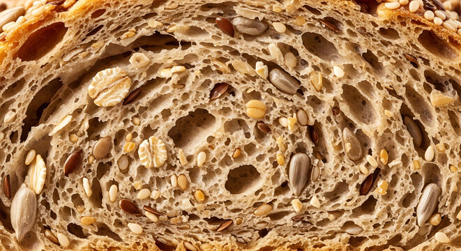 Close-up of a Sourdough Multigrain Bread Slice with Seeds and Oats