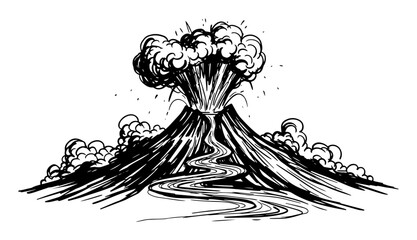 erupting volcano with lava flow hand drawn sketch vector © Aisha Kudorova
