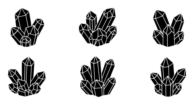 crystal cluster silhouette set vector illustration