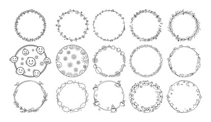 hand drawn doodle circle frames and wreaths vector set © Aisha Kudorova