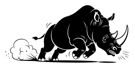 angry charging rhino silhouette vector illustration © Aisha Kudorova