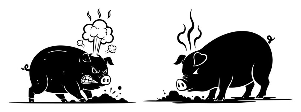two angry pigs facing off in conflict vector