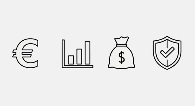 Finance icons currency chart money bag shield