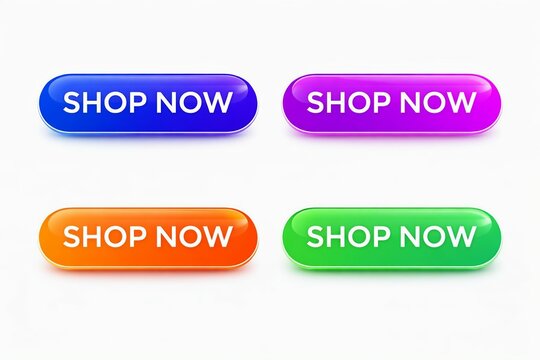 Colorful shop now call to action buttons in capsule style