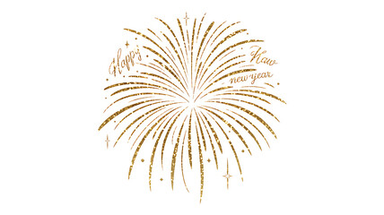 Fototapeta premium Golden firework texture with thin radiant stroke lines, isolated on white background, shimmering festive illustration with clean edges, montages, and decorative Happy New Year concepts.