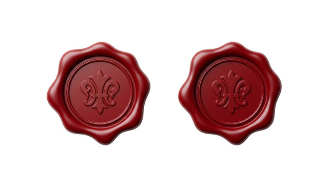 Red Wax Seals with Fleur-de-lis Symbol on White Background