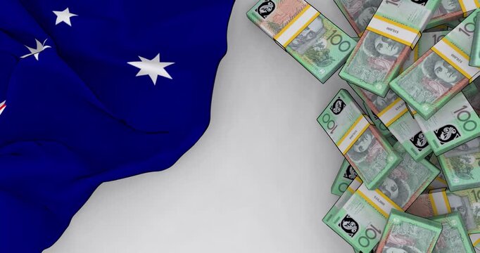 Australian economy flag and falling aud money background