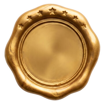 Golden Wax Seal with Stars on White Background
