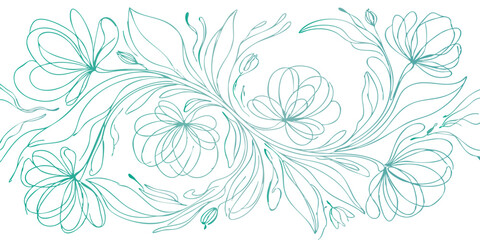 Abstract seamless floral background vector design with vintage flower patterns, leaves, and elegant swirl ornaments for nature-inspired wallpaper decoration © Kaosar