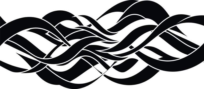 Abstract black tribal wave vector design with tangled dynamic flowing curved lines isolated on white background for decorations