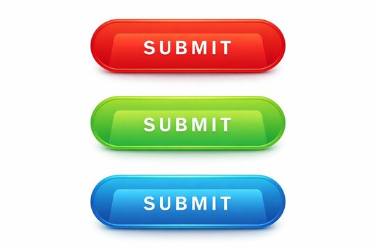 Three colorful submit button capsule design in red, green, and blue