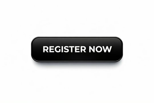 Modern black button with white register now text for website call to action