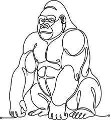 gorilla sitting on ground in one line drawing style © Sumon90cs
