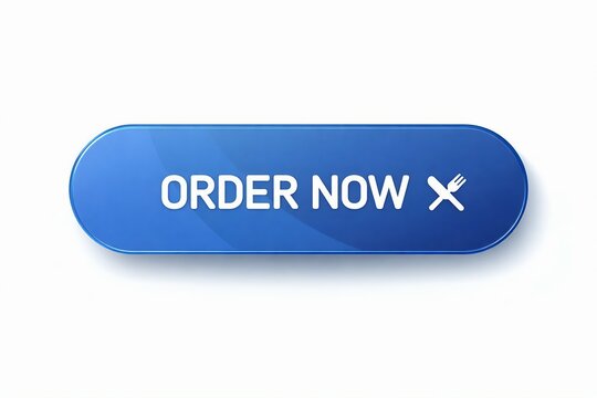 Modern blue order now button with food icon