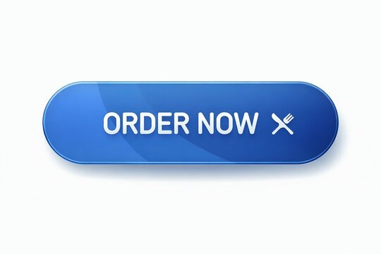 Blue modern order now button with utensil icon