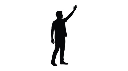 man raising hand in greeting black silhouette on white background silhouette © Sharmin