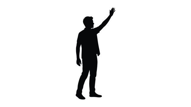 man raising hand in greeting black silhouette on white background silhouette
