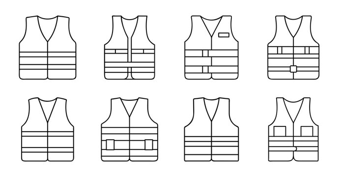 Simple life vest and life jacket vector icons - Clean and minimal vector icons of life vests and jackets in a neutral style for safety and rescue designs.