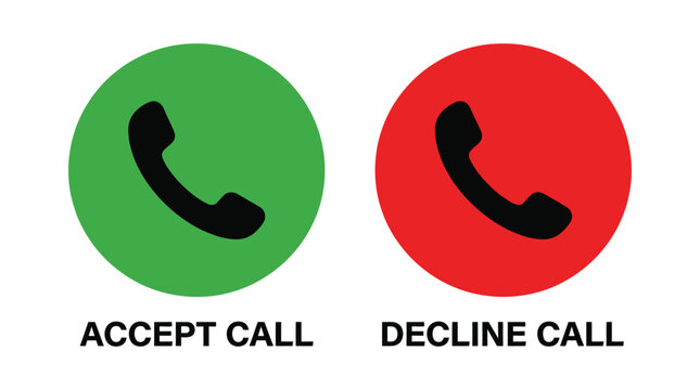 Accept and decline call icons with phone handset silhouettes on colored backgrounds
