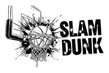 slam dunk basketball in hoop grunge sketch vector illustration © Aisha Kudorova