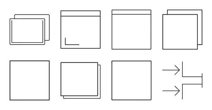 Flat design folder and document icons set - Minimalist vector icons showing folders and documents in various open and closed states for web or app design projects.
