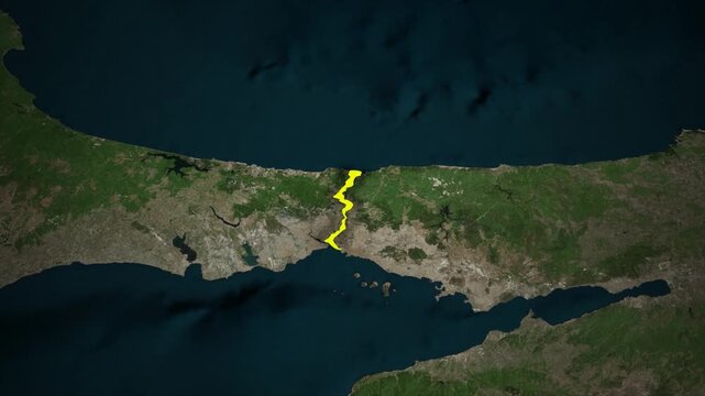Strait of Bosporus Animated Map Zoom 4K Istanbul, Turkey
