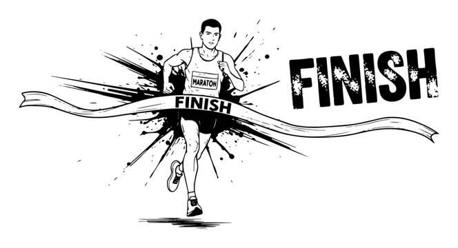 marathon runner crossing finish line grunge vector